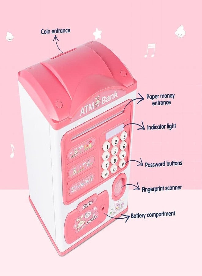BAREPEPE Piggy Bank for Kids Electronic ATM Money Bank with Password and Finger Sensor Lock - Pink - Image 2